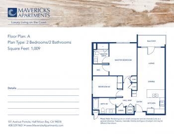 Plan A | Type 2BR/2BA | Sq Ft 1,009