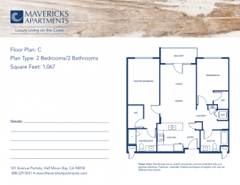 Plan C | Type 2BR/2BA | Sq Ft 1,067