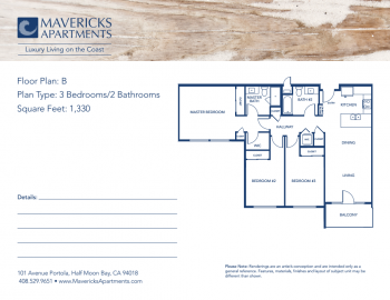 Plan B | Type 3BR/2BA | Sq Ft 1,330